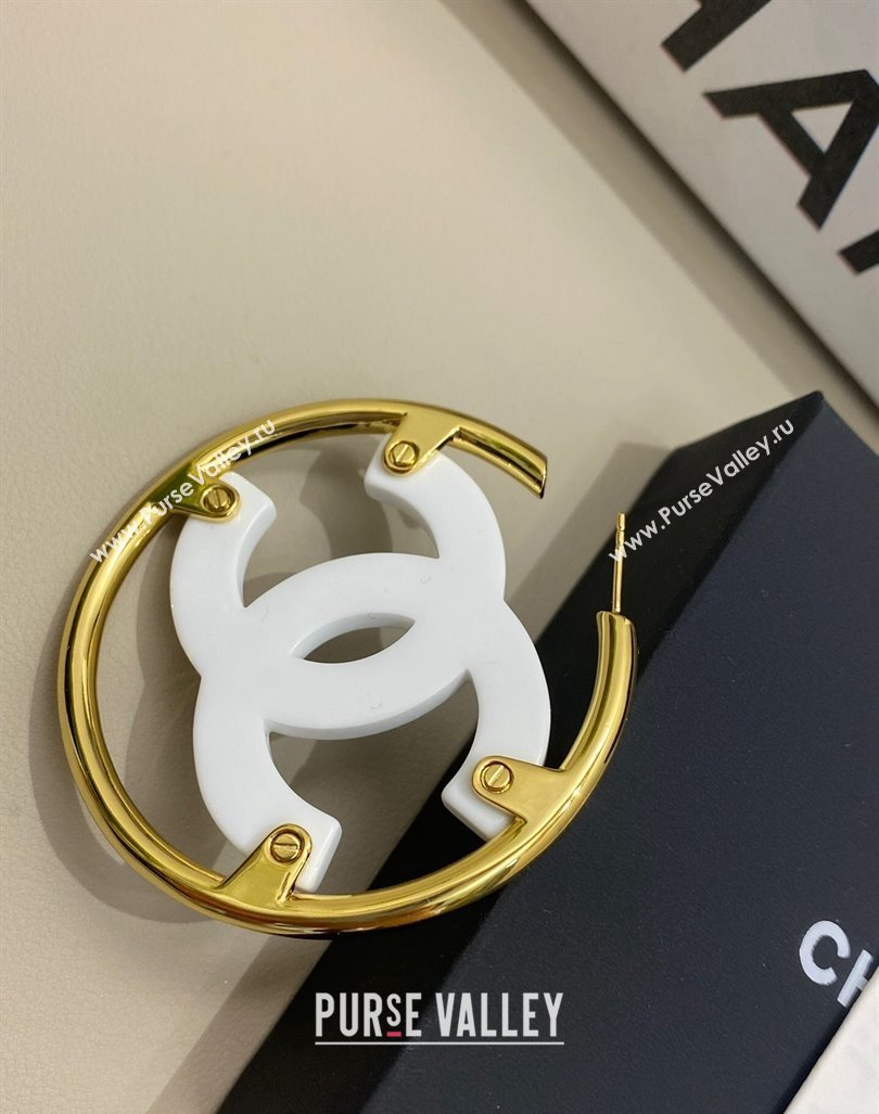 Chanel CC Hoop Earrings White 2024 ABD158 (YF-240614105)