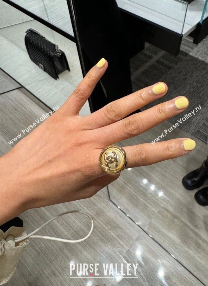 Chanel CC Ring White/Gold 2024 0912 (YF-240912063)