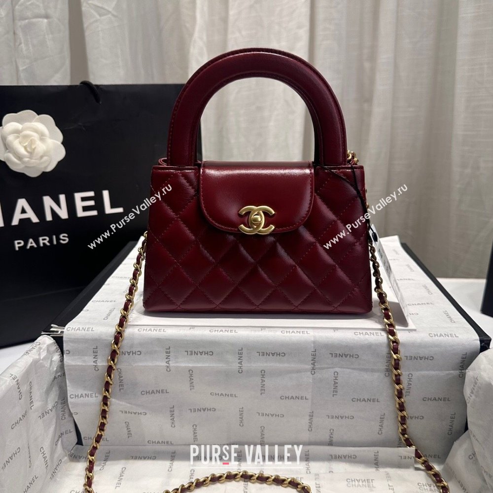 Chanel Shiny Calfskin Mini Shopping Bag AS4416 Dak Burgundy 2024 (yezi-240927055)