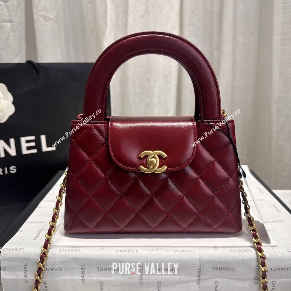 Chanel Shiny Calfskin Mini Shopping Bag AS4416 Dak Burgundy 2024 (yezi-240927055)