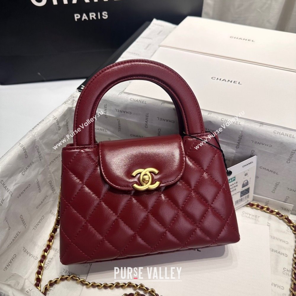 Chanel Shiny Calfskin Mini Shopping Bag AS4416 Dak Burgundy 2024 (yezi-240927055)