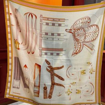 Hermes Cashmere Silk Lettres Equestres Shawl Scarf 140 H1502 Beige 2026 (XMN-26010502)