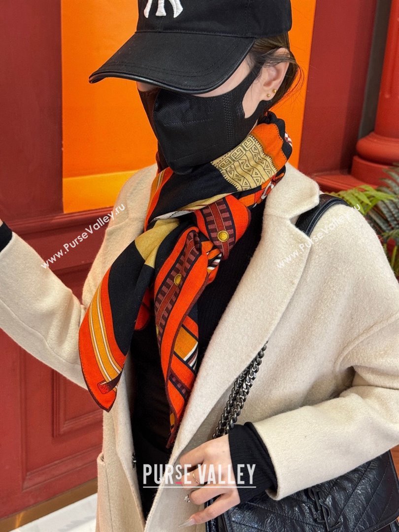 Hermes Cashmere Silk Lettres Equestres Shawl Scarf 140 H1503 Black 2026 (XMN-26010503)
