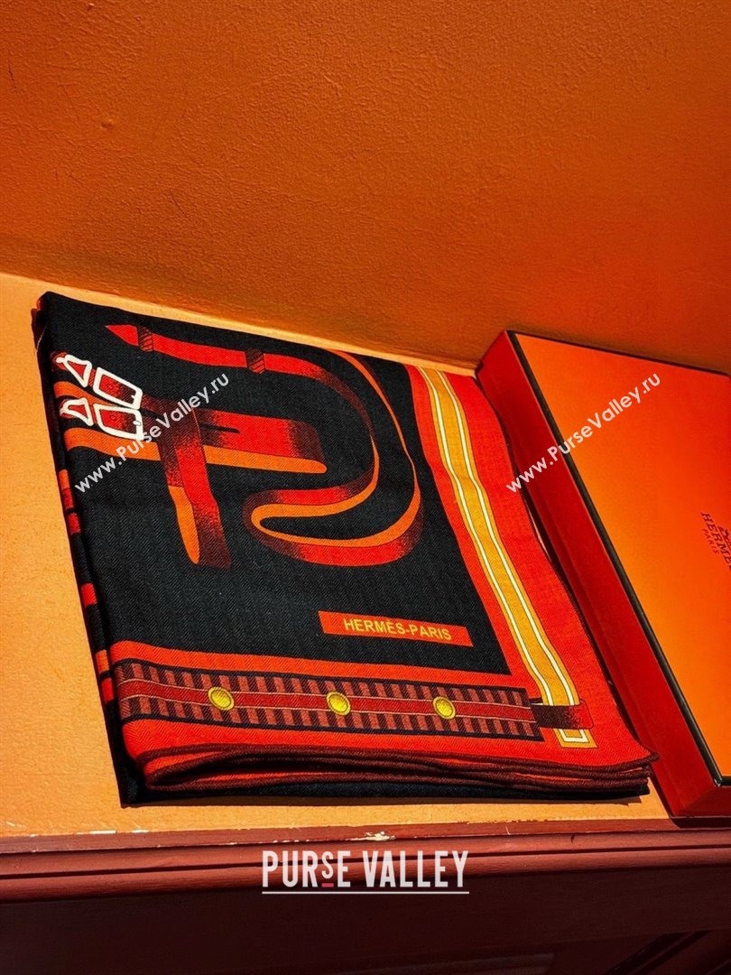 Hermes Cashmere Silk Lettres Equestres Shawl Scarf 140 H1503 Black 2026 (XMN-26010503)