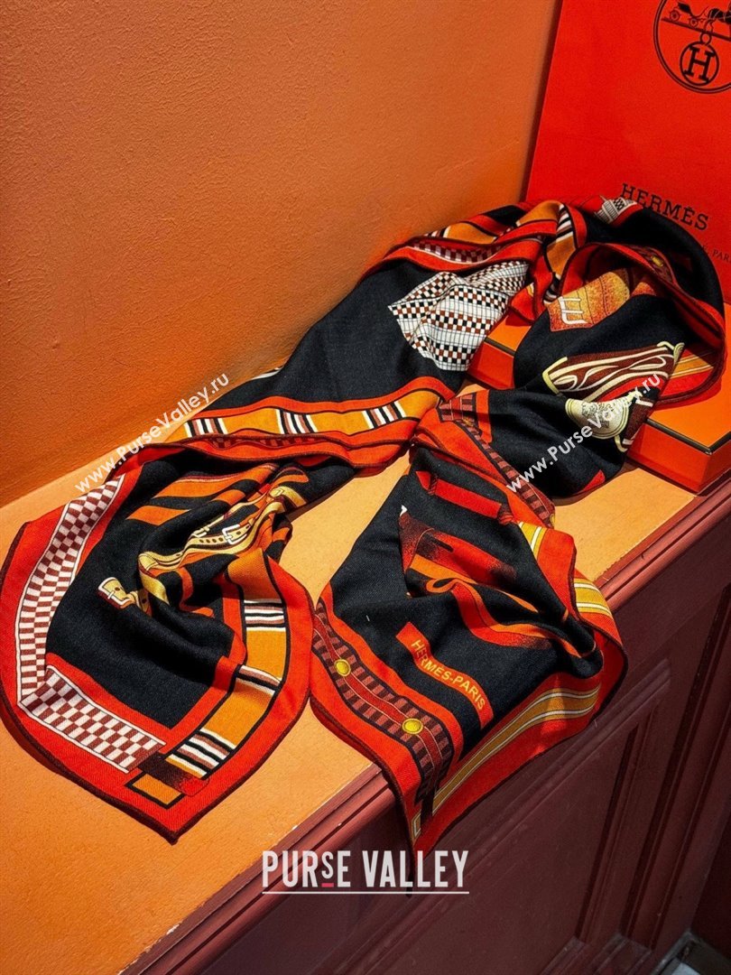 Hermes Cashmere Silk Lettres Equestres Shawl Scarf 140 H1503 Black 2026 (XMN-26010503)