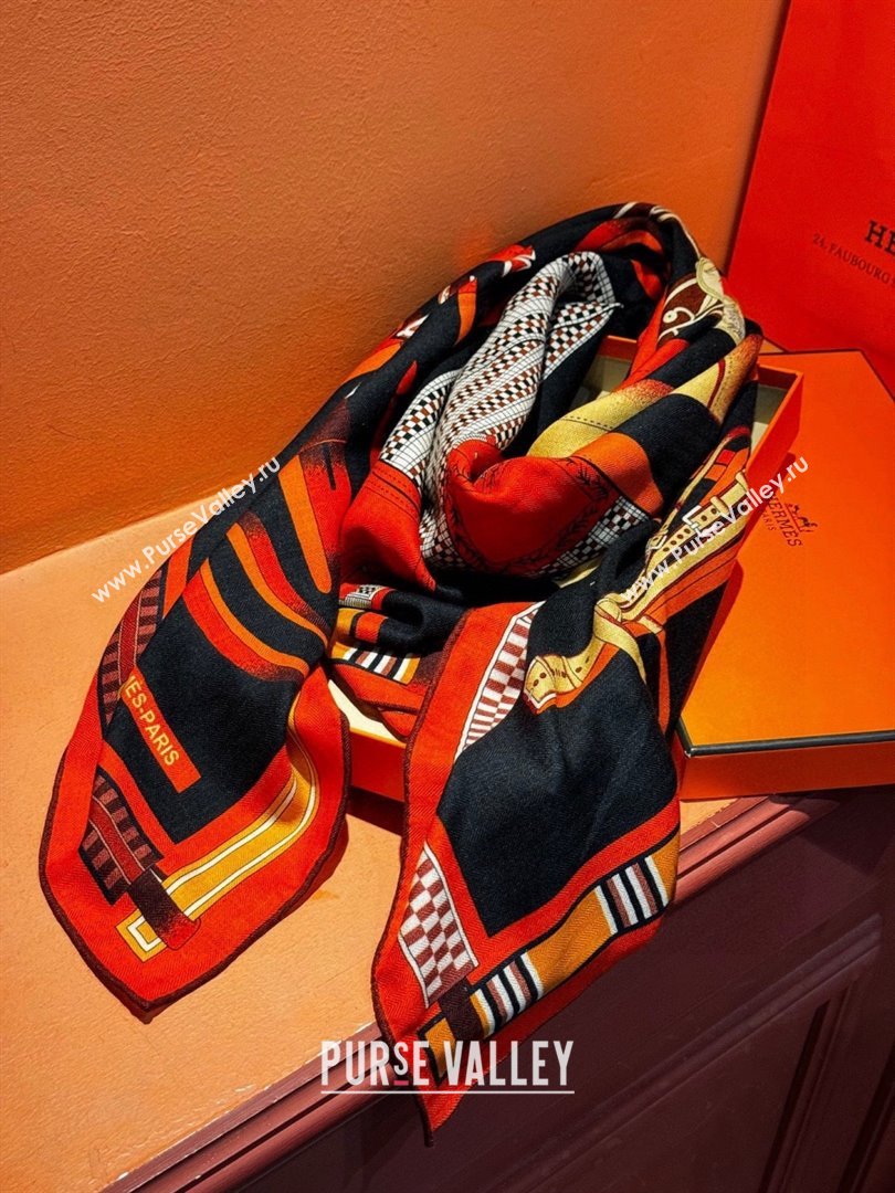 Hermes Cashmere Silk Lettres Equestres Shawl Scarf 140 H1503 Black 2026 (XMN-26010503)