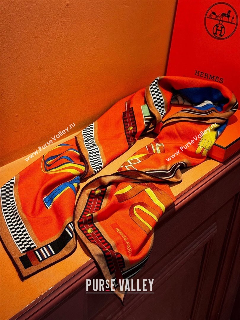 Hermes Cashmere Silk Lettres Equestres Shawl Scarf 140 H1501 Orange 2026 (XMN-26010501)