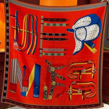 Hermes Cashmere Silk Lettres Equestres Shawl Scarf 140 H1501 Orange 2026 (XMN-26010501)