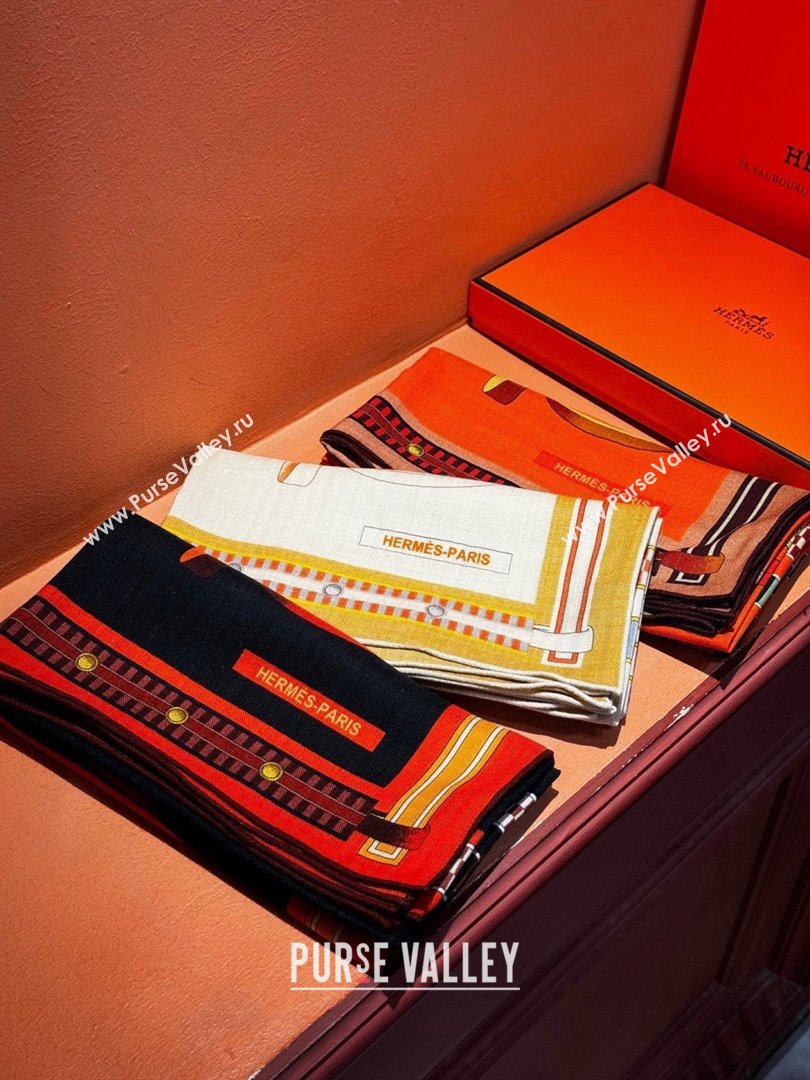Hermes Cashmere Silk Lettres Equestres Shawl Scarf 140 H1501 Orange 2026 (XMN-26010501)