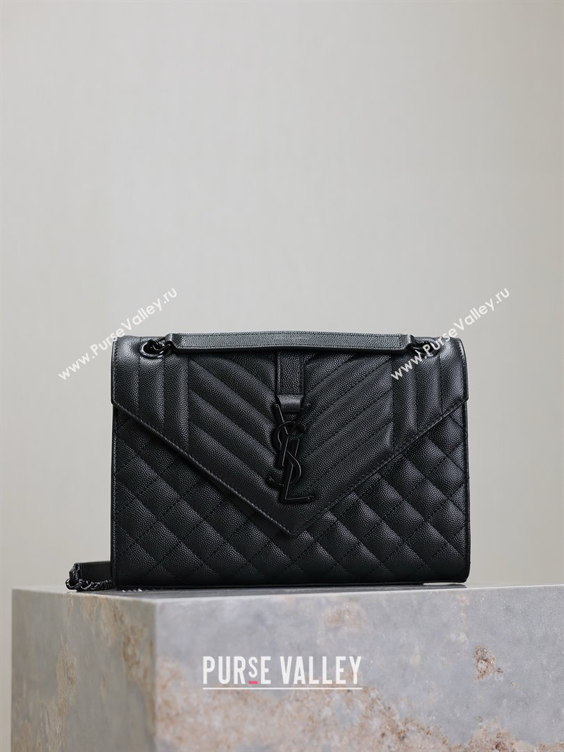 Saint Laurent Envelope Medium Bag in Grained Leather 487206 All Black 2025 (MHUI-25010806)