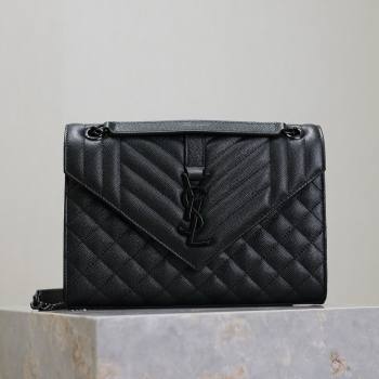 Saint Laurent Envelope Medium Bag in Grained Leather 487206 All Black 2025 (MHUI-25010806)