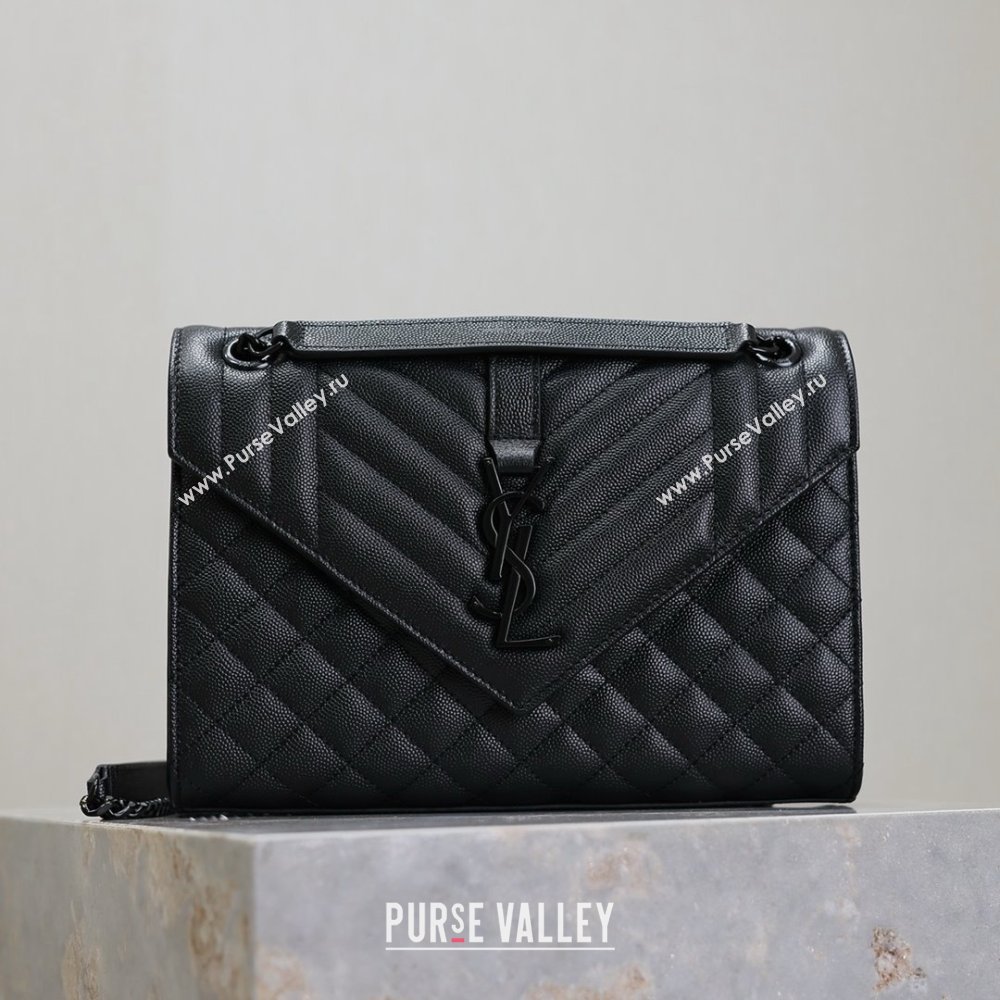 Saint Laurent Envelope Medium Bag in Grained Leather 487206 All Black 2025 (MHUI-25010806)