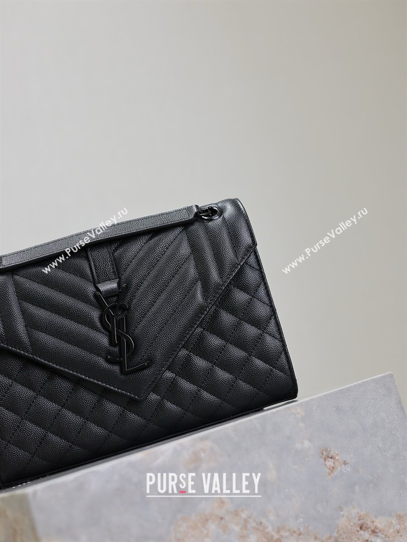 Saint Laurent Envelope Medium Bag in Grained Leather 487206 All Black 2025 (MHUI-25010806)