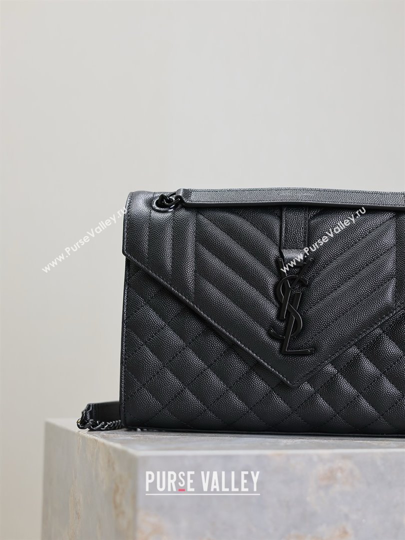 Saint Laurent Envelope Medium Bag in Grained Leather 487206 All Black 2025 (MHUI-25010806)