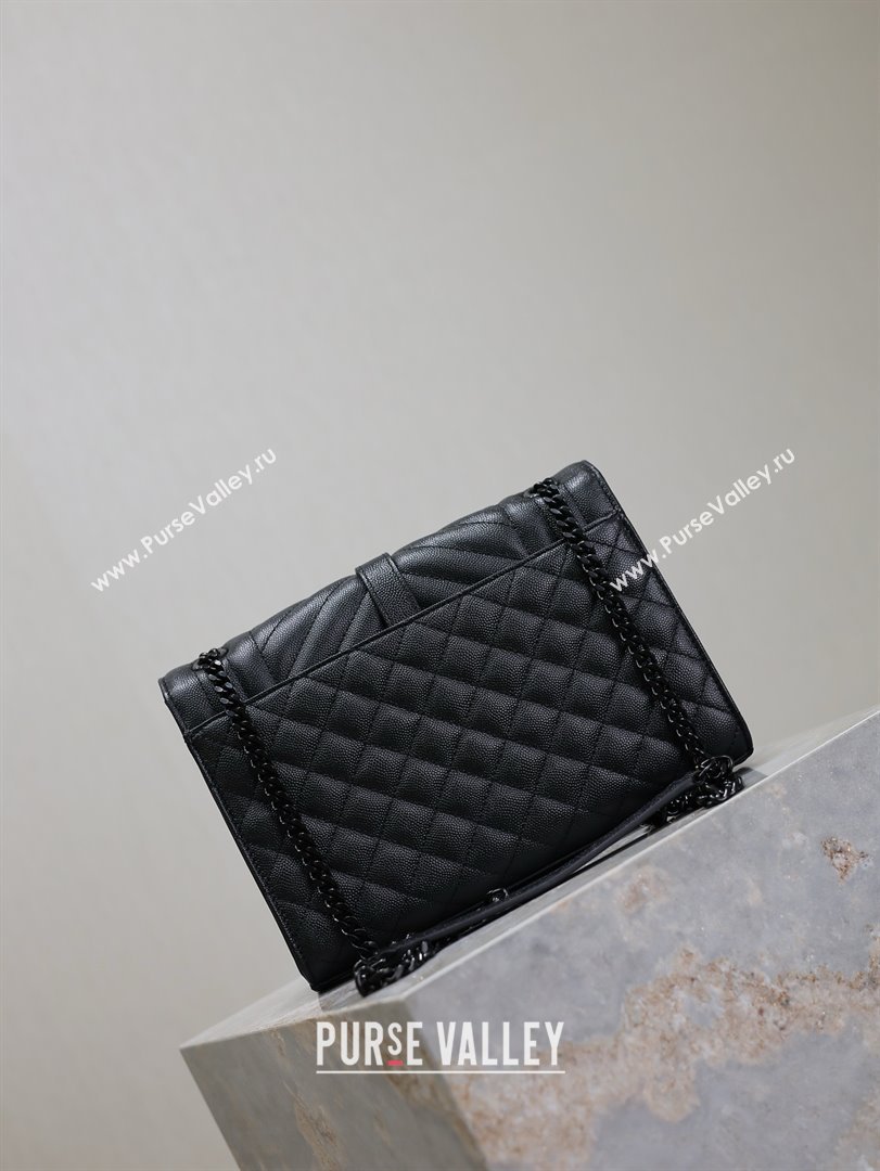 Saint Laurent Envelope Medium Bag in Grained Leather 487206 All Black 2025 (MHUI-25010806)