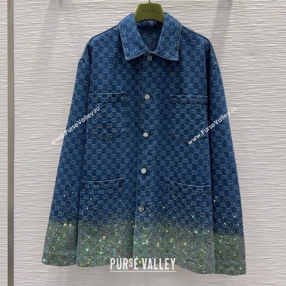 Gucci GG Shirt with Crystals G031102 Blue 2025 (Q-25031102)
