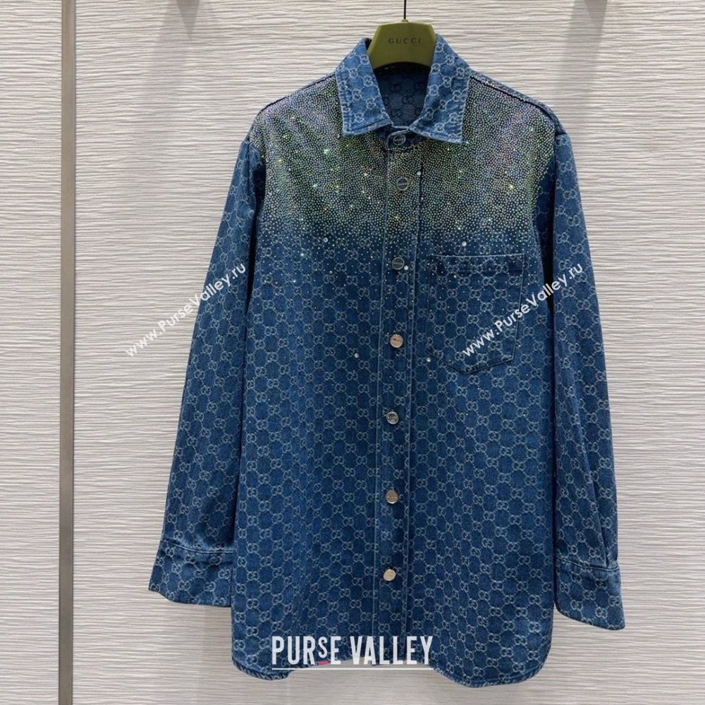 Gucci GG Shirt with Crystals G031106 Blue 2025 (Q-25031106)