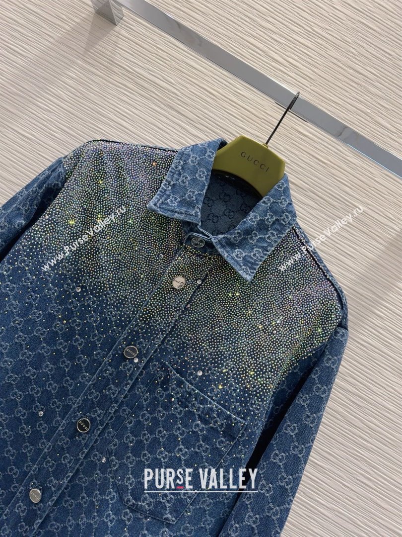Gucci GG Shirt with Crystals G031106 Blue 2025 (Q-25031106)