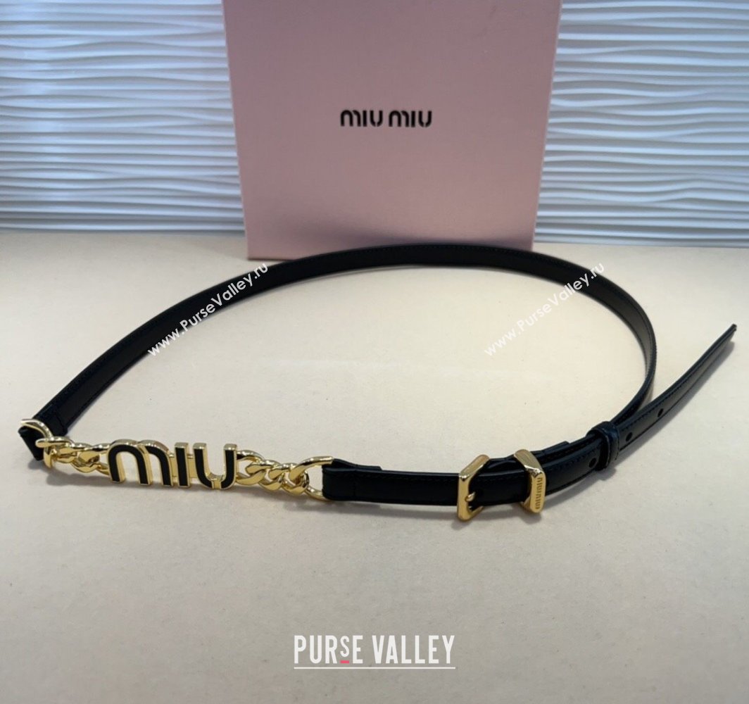 Miu Miu Letters Charm Chain Leather Belt 1.5cm Black 2025 0317 (99-250317046)