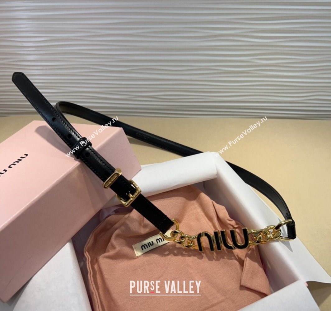 Miu Miu Letters Charm Chain Leather Belt 1.5cm Black 2025 0317 (99-250317046)