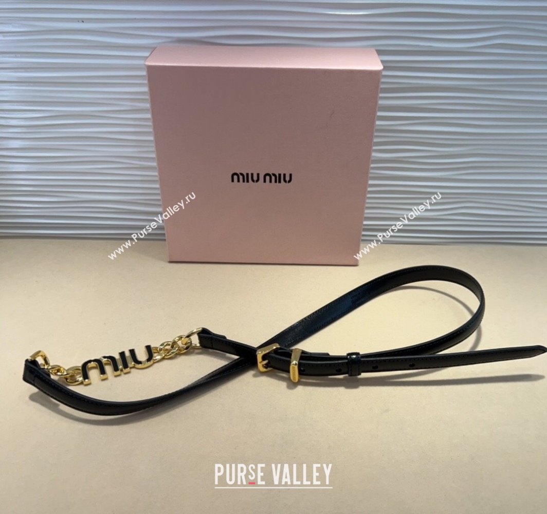 Miu Miu Letters Charm Chain Leather Belt 1.5cm Black 2025 0317 (99-250317046)