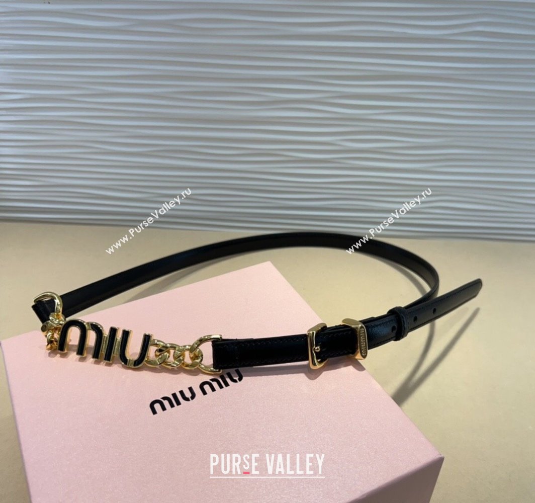 Miu Miu Letters Charm Chain Leather Belt 1.5cm Black 2025 0317 (99-250317046)