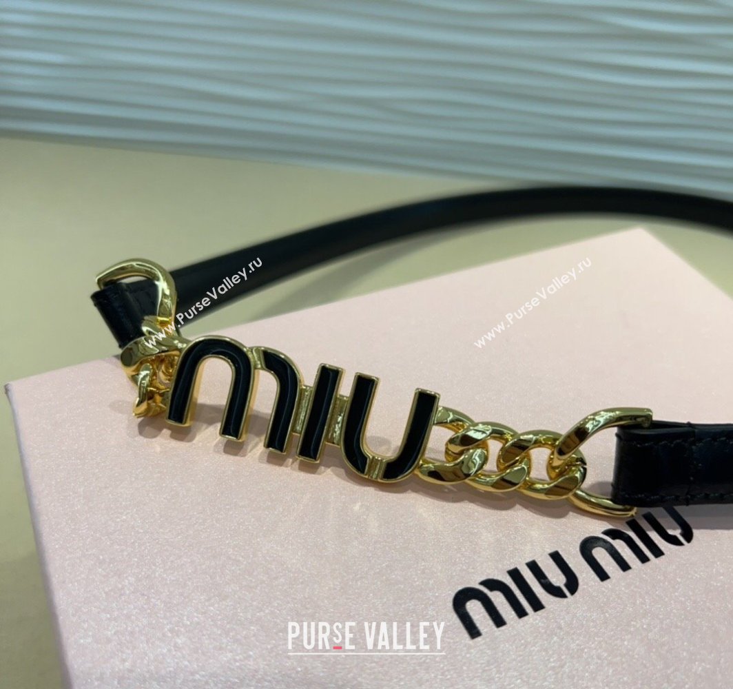 Miu Miu Letters Charm Chain Leather Belt 1.5cm Black 2025 0317 (99-250317046)