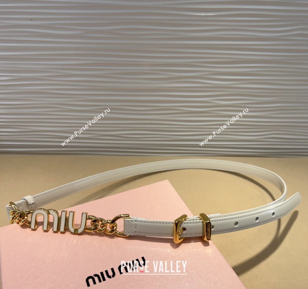 Miu Miu Letters Charm Chain Leather Belt 1.5cm White 2025 0317 (99-250317047)