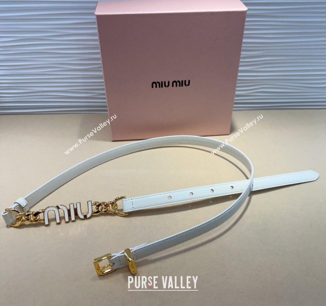 Miu Miu Letters Charm Chain Leather Belt 1.5cm White 2025 0317 (99-250317047)