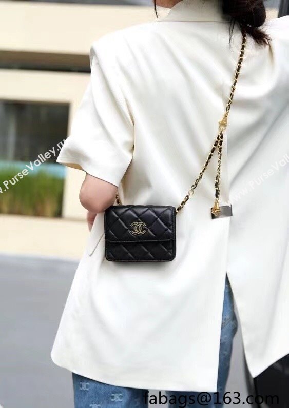 Chanel Grained Calfskin Belt Bag Chain Mini bag Black 2025 0317 (99-250317035)
