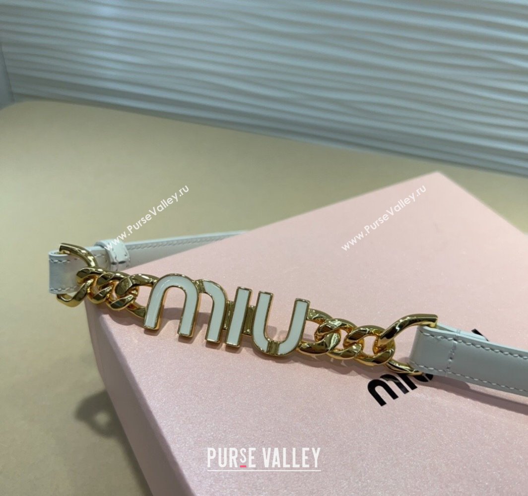 Miu Miu Letters Charm Chain Leather Belt 1.5cm White 2025 0317 (99-250317047)