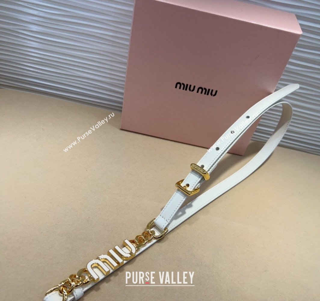Miu Miu Letters Charm Chain Leather Belt 1.5cm White 2025 0317 (99-250317047)