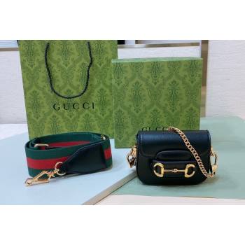 Gucci Black Leather Chain Mini Bag with Web Strap 2025 0317 (99-250317052)