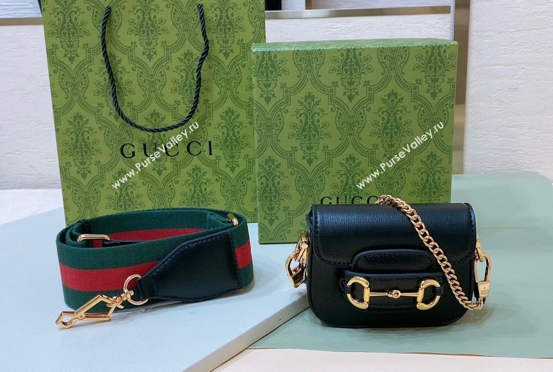 Gucci Black Leather Chain Mini Bag with Web Strap 2025 0317 (99-250317052)