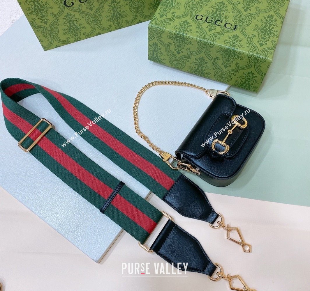 Gucci Black Leather Chain Mini Bag with Web Strap 2025 0317 (99-250317052)