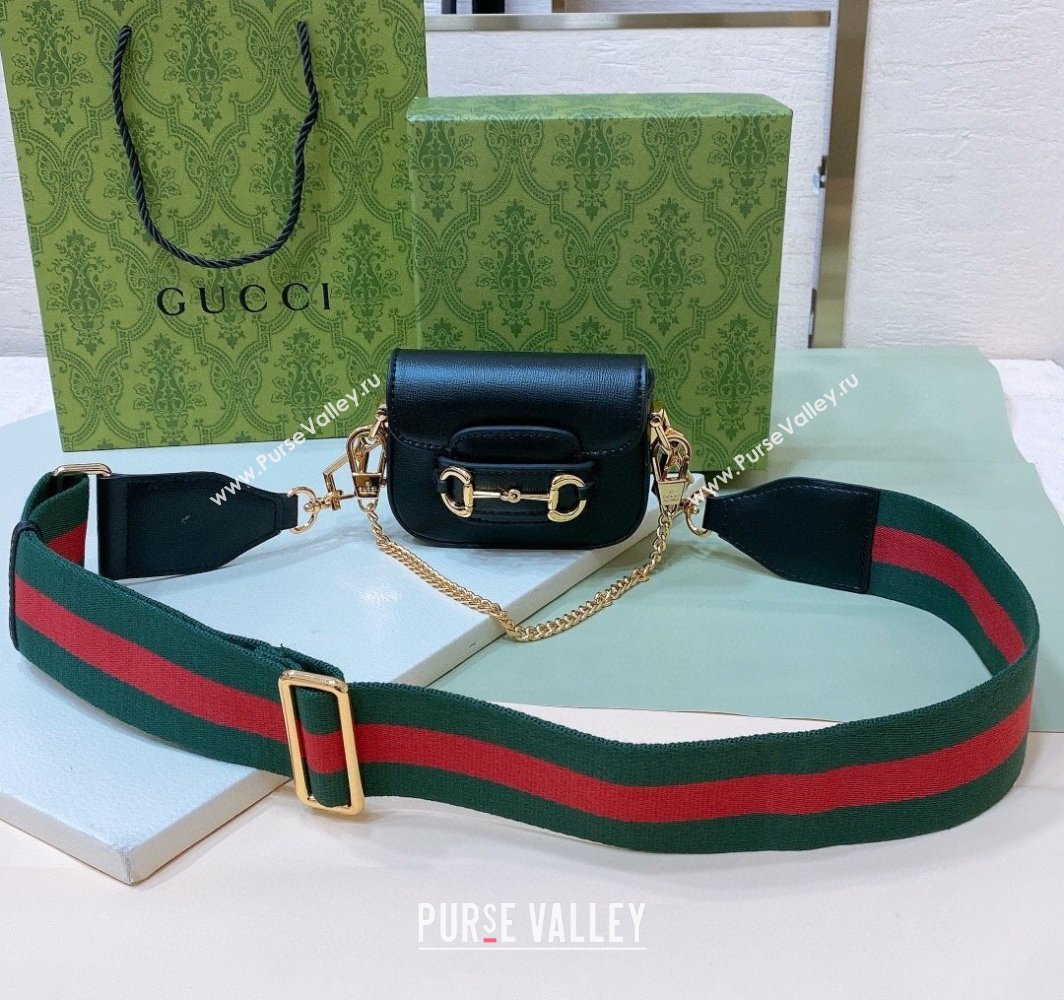 Gucci Black Leather Chain Mini Bag with Web Strap 2025 0317 (99-250317052)