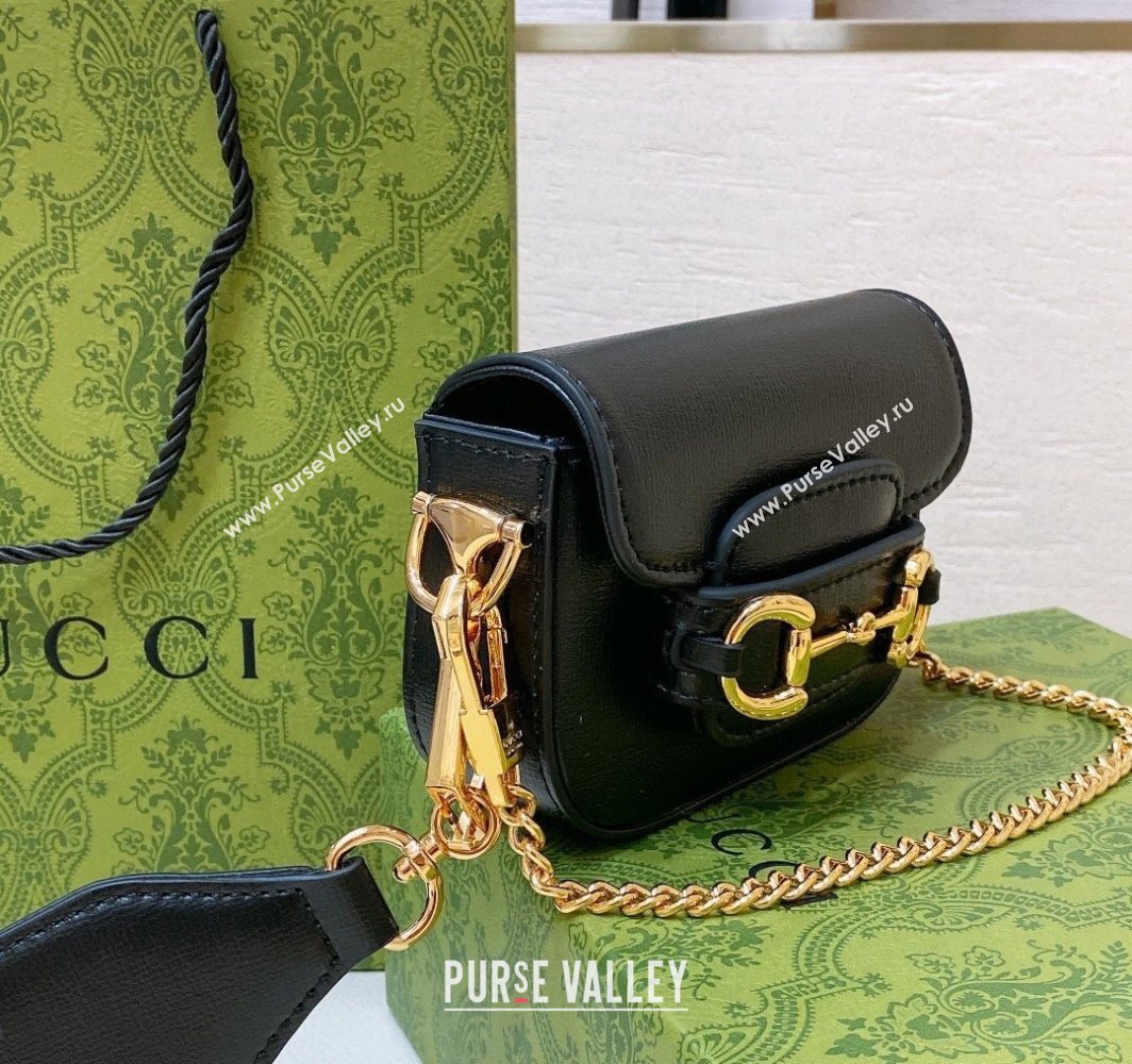 Gucci Black Leather Chain Mini Bag with Web Strap 2025 0317 (99-250317052)