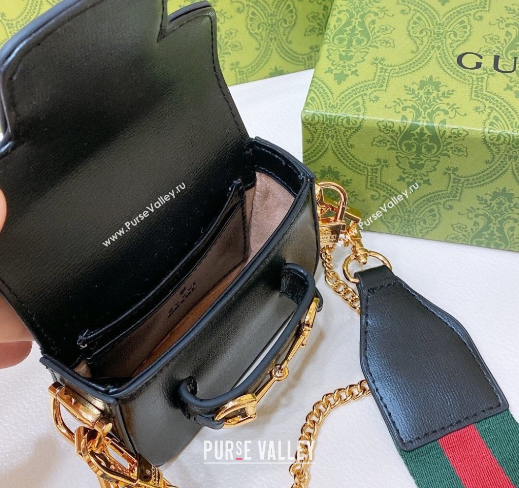 Gucci Black Leather Chain Mini Bag with Web Strap 2025 0317 (99-250317052)