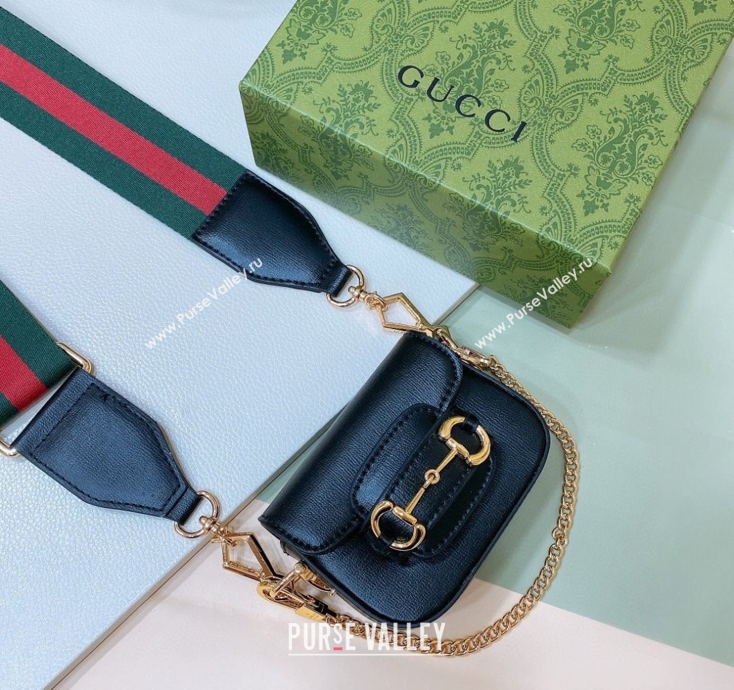 Gucci Black Leather Chain Mini Bag with Web Strap 2025 0317 (99-250317052)