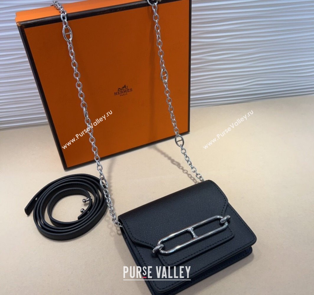 Hermes Roulis Slim Wallet Belt Bag Chain Mini bag in Epsom Leather Black 2025 0317 (99-250317037)