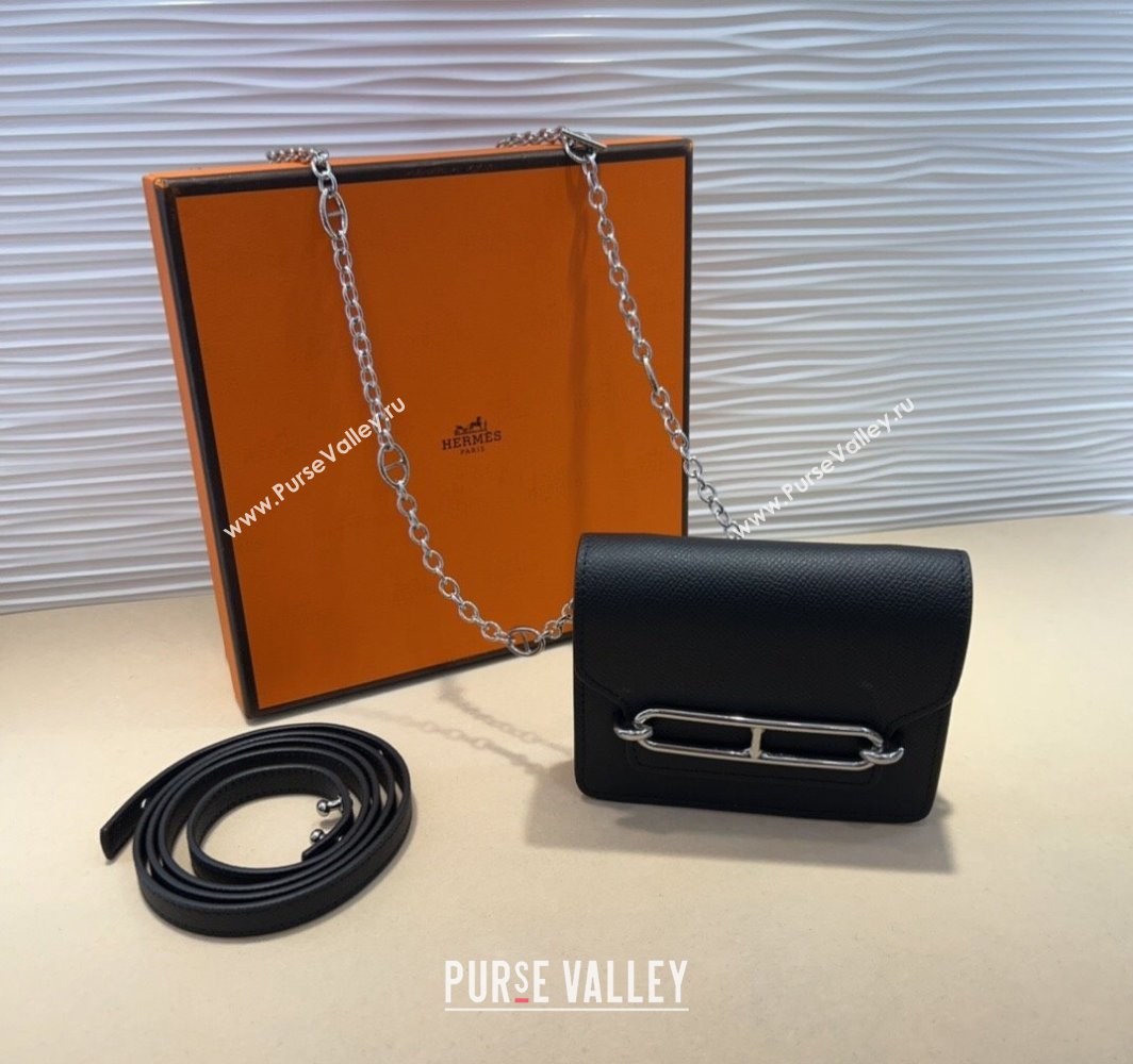 Hermes Roulis Slim Wallet Belt Bag Chain Mini bag in Epsom Leather Black 2025 0317 (99-250317037)