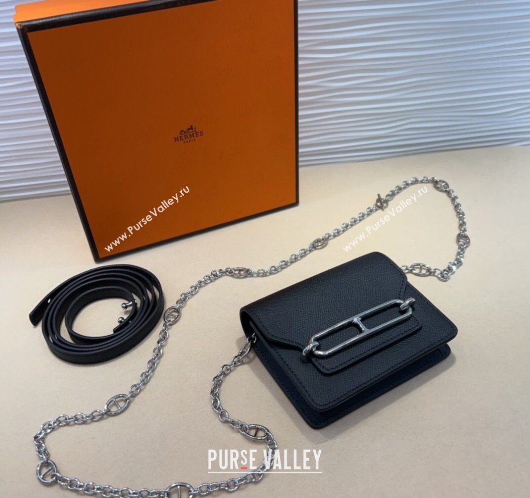 Hermes Roulis Slim Wallet Belt Bag Chain Mini bag in Epsom Leather Black 2025 0317 (99-250317037)