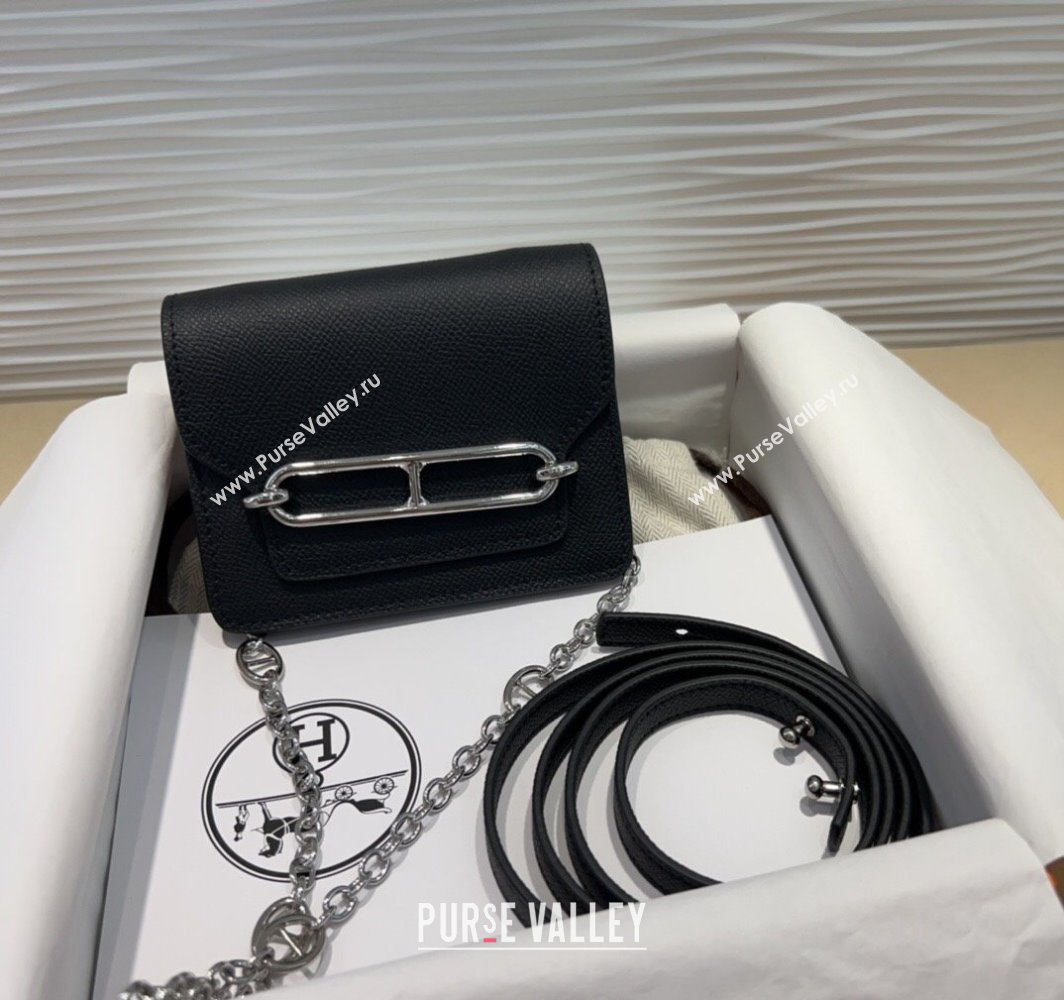 Hermes Roulis Slim Wallet Belt Bag Chain Mini bag in Epsom Leather Black 2025 0317 (99-250317037)