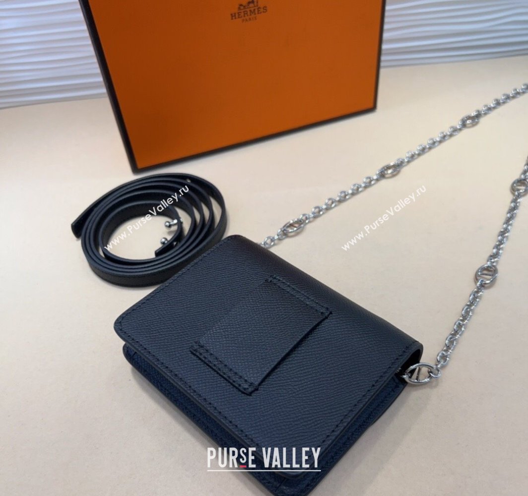 Hermes Roulis Slim Wallet Belt Bag Chain Mini bag in Epsom Leather Black 2025 0317 (99-250317037)