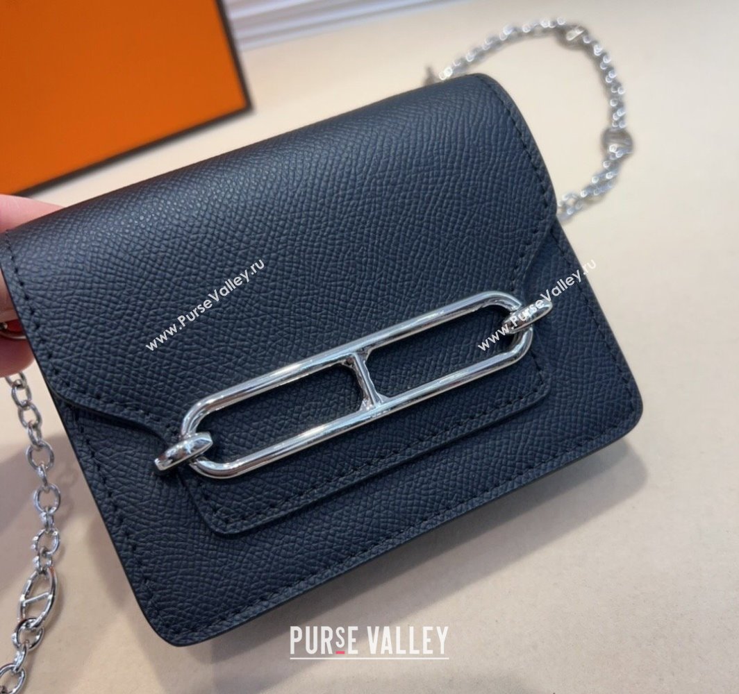Hermes Roulis Slim Wallet Belt Bag Chain Mini bag in Epsom Leather Black 2025 0317 (99-250317037)