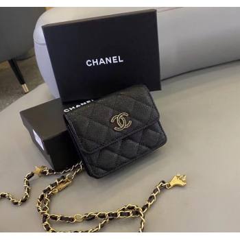 Chanel Grained Calfskin Belt Bag Chain Mini bag Black 2025 0317 (99-250317035)