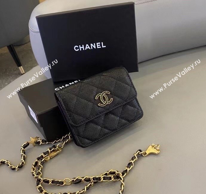Chanel Grained Calfskin Belt Bag Chain Mini bag Black 2025 0317 (99-250317035)