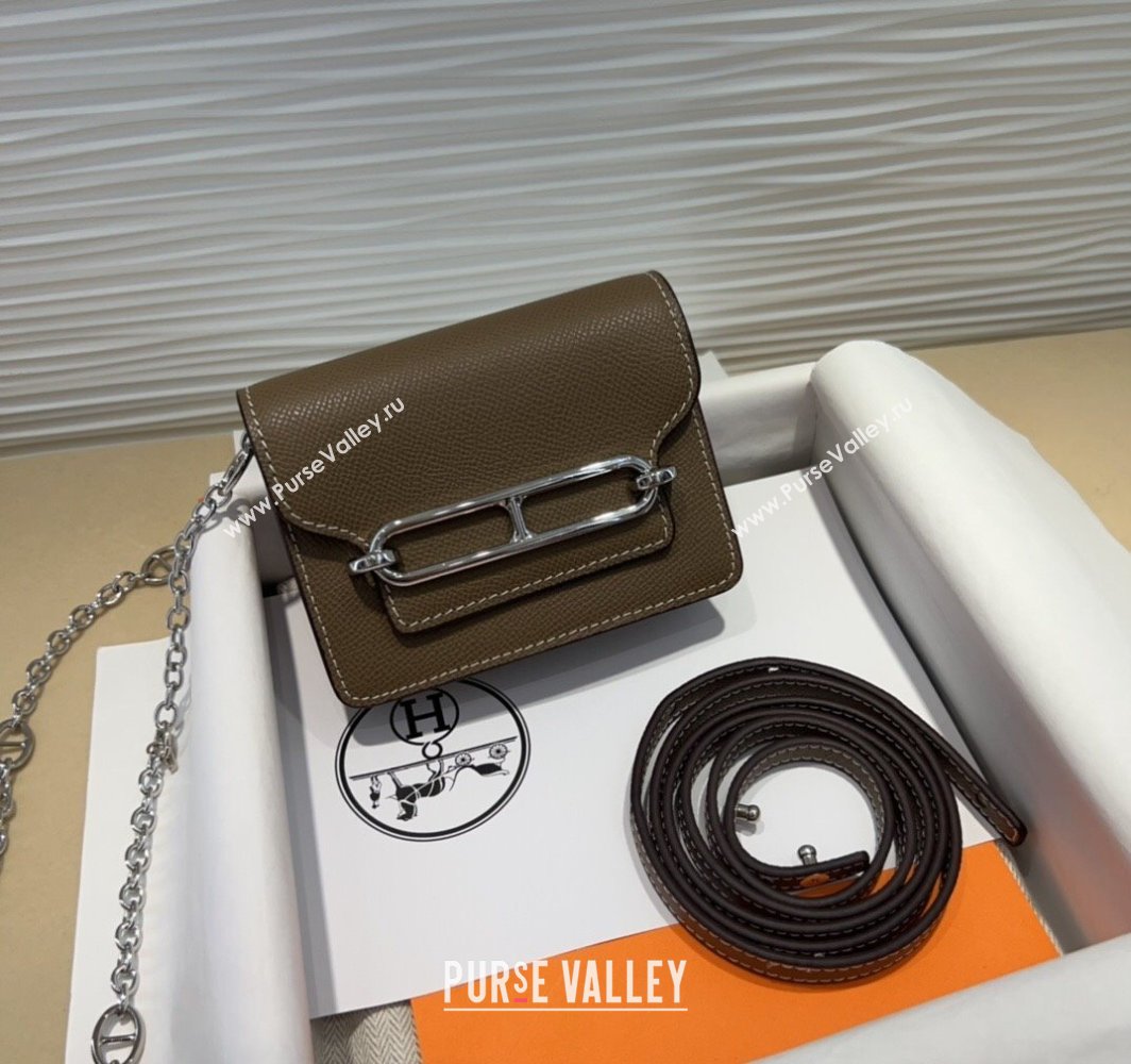 Hermes Roulis Slim Wallet Belt Bag Chain Mini bag in Epsom Leather Grey 2025 0317 (99-250317038)