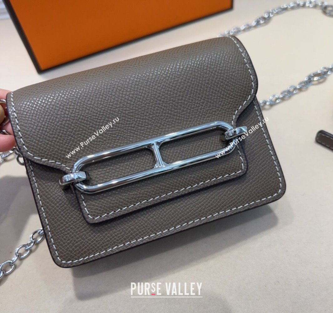 Hermes Roulis Slim Wallet Belt Bag Chain Mini bag in Epsom Leather Grey 2025 0317 (99-250317038)