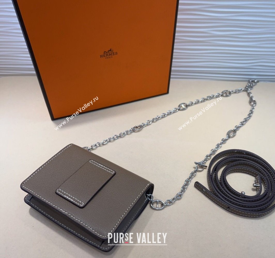 Hermes Roulis Slim Wallet Belt Bag Chain Mini bag in Epsom Leather Grey 2025 0317 (99-250317038)